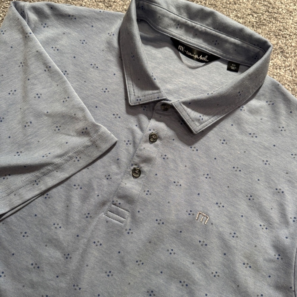 TravisMathew Polo Mens XXL Blue Geometric Pima Cotton Golf Performance Casual
